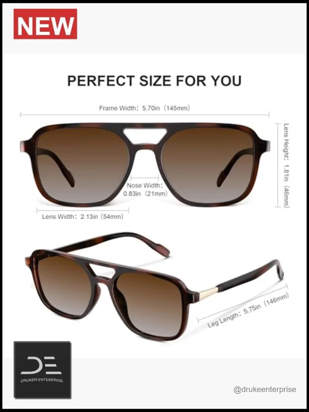 Polarized Trendy Rectangular Aviator Sunglasses UV Protection